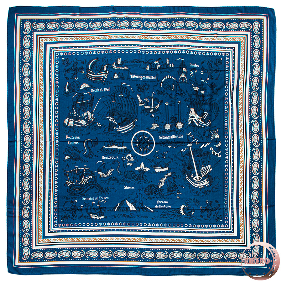 エルメス カレジェアン Tatouages Marins Bandana 船乗りのタトゥ-・バンダナ 243374S 04 スカーフ カレ140 ストール ショール 2024SS