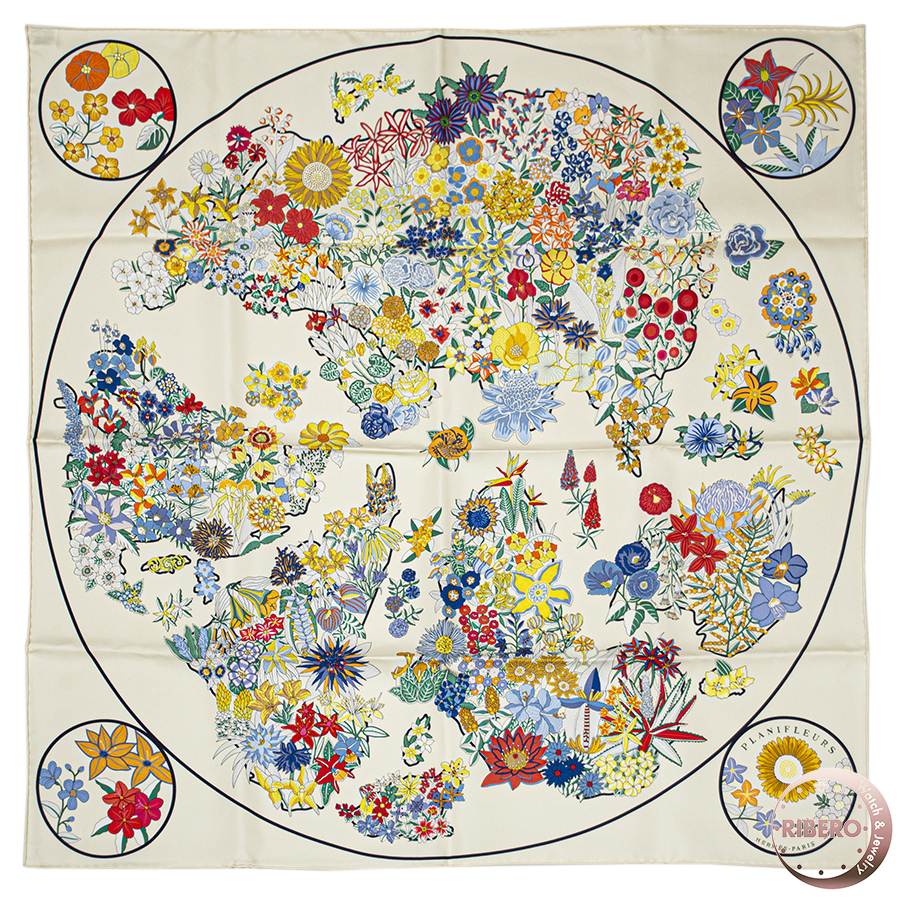 エルメス カレ90　Planifleurs プラニフルール 003965S 16 スカーフ 2023AW