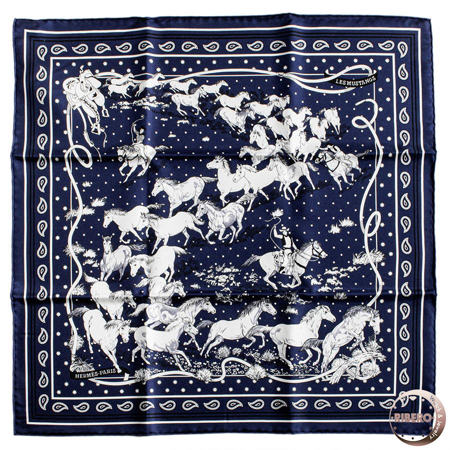 エルメス Les Mustangs Bandana 野生馬 バンダナ 043218S 07 スカーフ カレ55　2018SS