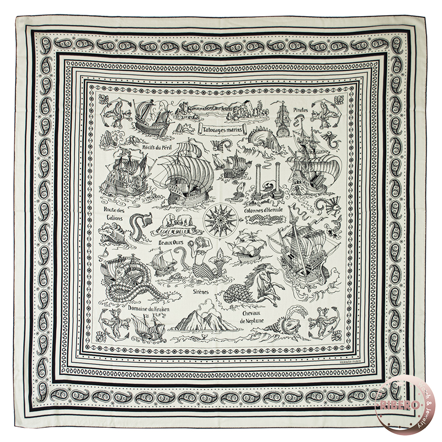 エルメス カレジェアン Tatouages Marins Bandana 船乗りのタトゥ-・バンダナ 243374S 06 スカーフ カレ140 2024SS