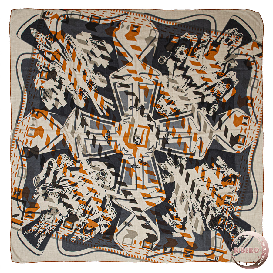 エルメス カレジェアン Imprimeur Fou Le Fil Sellier ショール カレ140