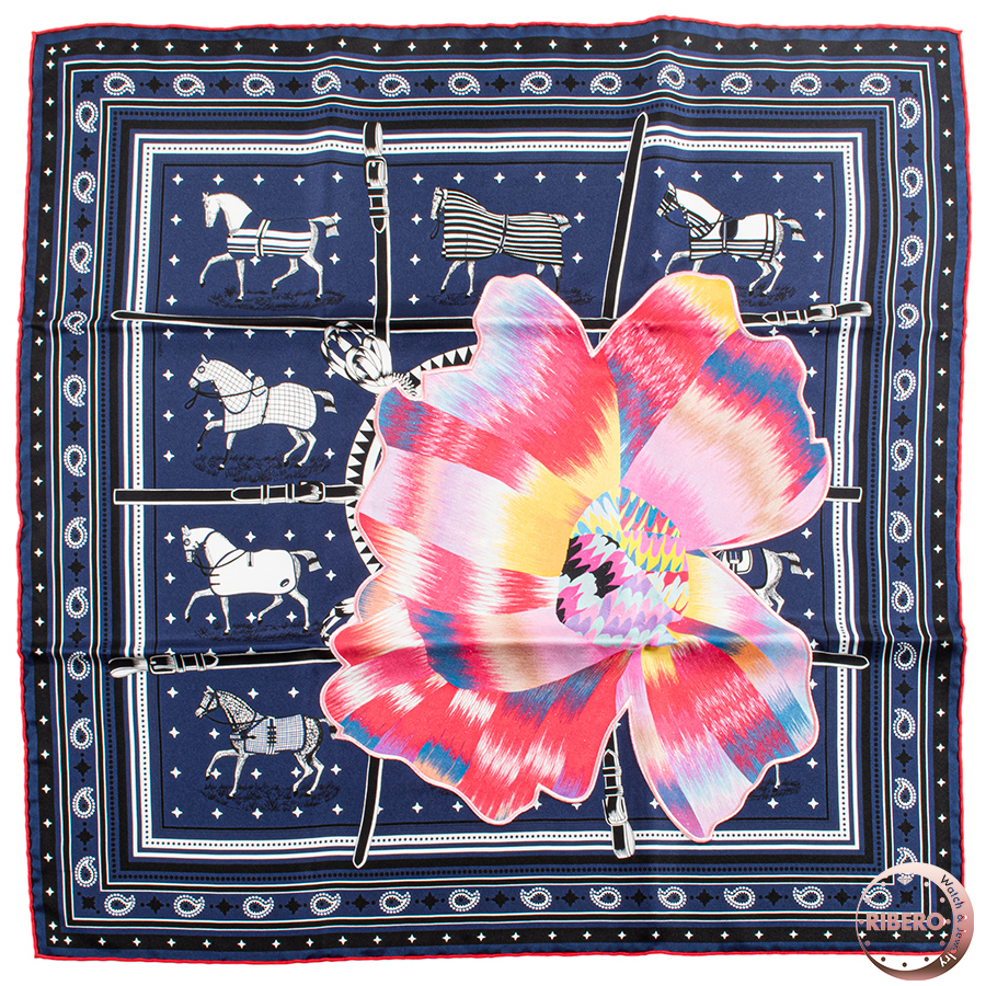 エルメス カレ55 Bandana Fleuris Upcycle Couvertures et Tenues de Jour Bandana　馬着 バンダナ 京都マーブル 043710SU 02 スカーフ
