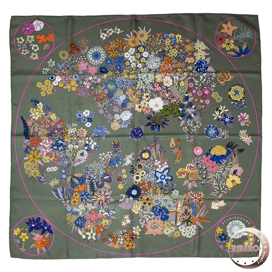 エルメス カレ90　Planifleurs プラニフルール 003967S 01 スカーフ 2023AW