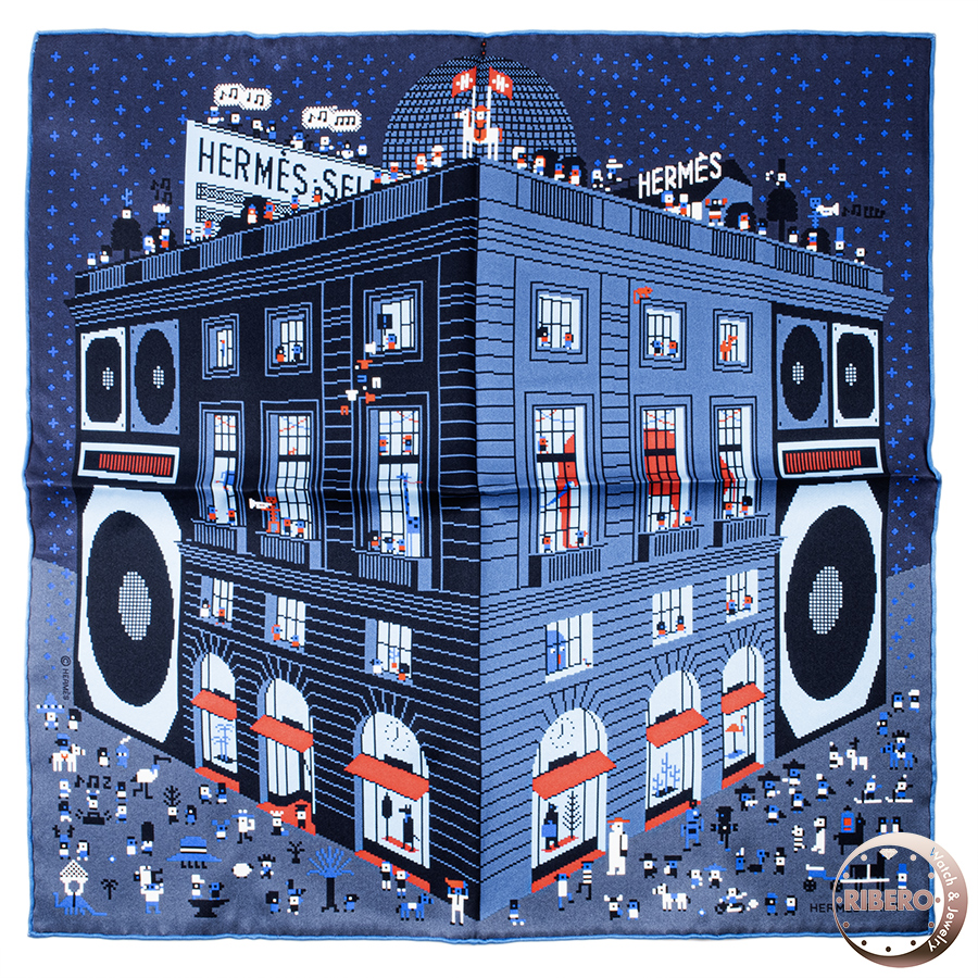 エルメス ポケットチーフ “ヴィンテージ”シルク 45 《フォーブル・パーティ》 803808T 04 スカーフ カレ45