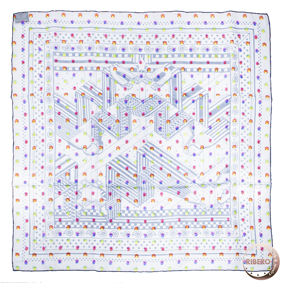 エルメス カレ60 Sangles en Zig Zag Bandana Pois Rainbow ジグザグのサングル バンダナ レインボードット 033867S 01 スカーフ 2023SS