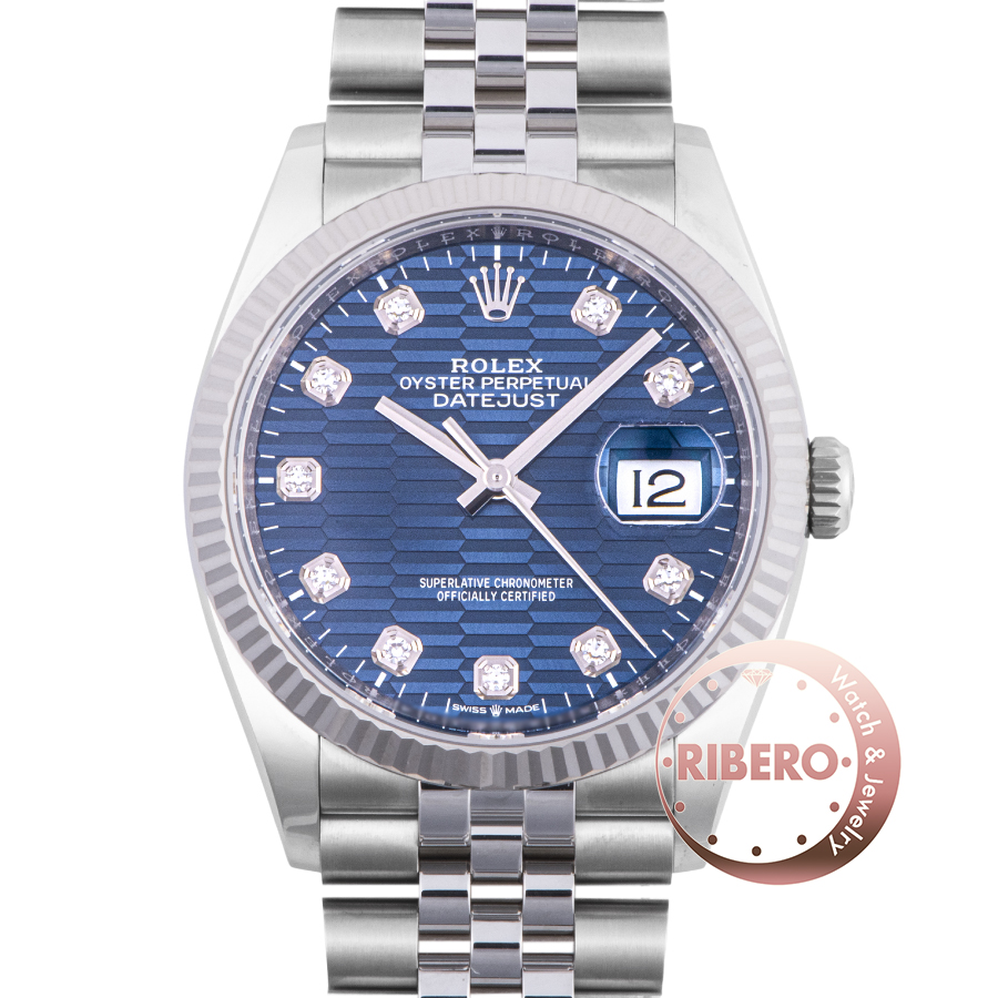 ロレックス デイトジャスト36 126234G ブライトブルー フルーテットモチーフ