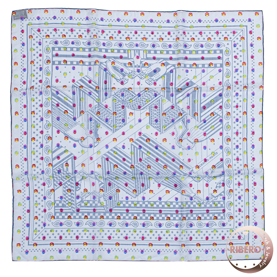 エルメス カレ60 Sangles en Zig Zag Bandana Pois Rainbow ジグザグのサングル バンダナ レインボードット 033867S 01 スカーフ 2023SS