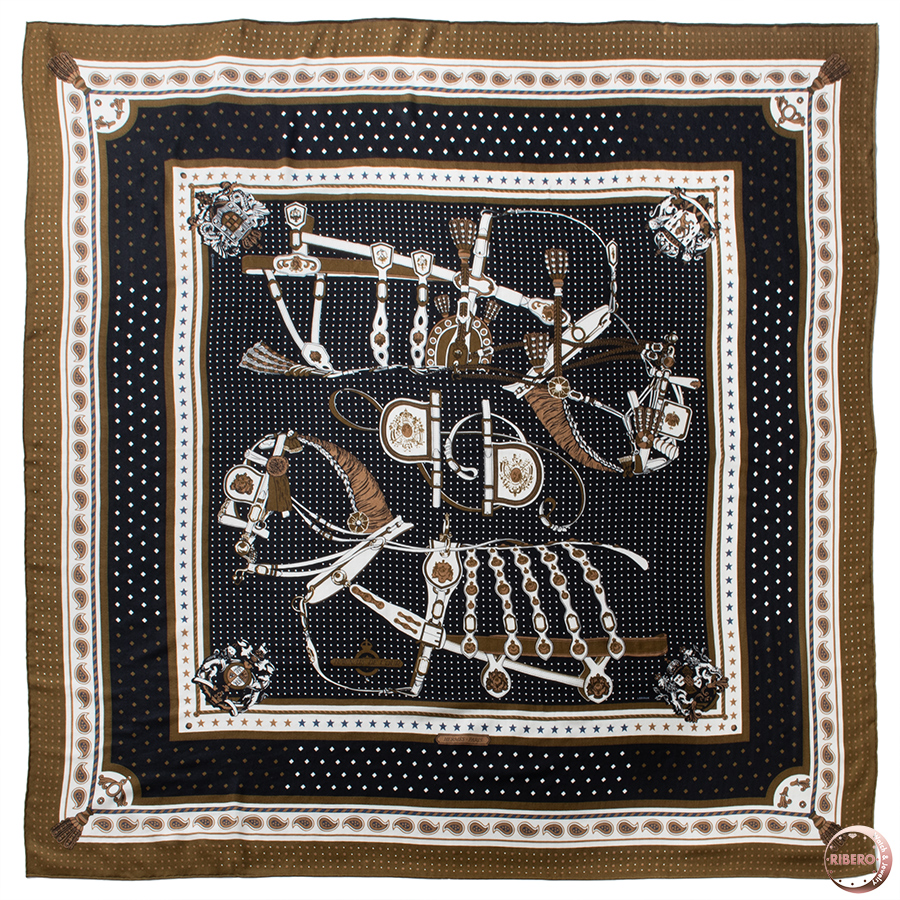 エルメス Harnais de Cour Bandana 宮廷の馬具 バンダナ 243935S 01 スカーフ カレジェアン カレ140 ショール ストール 