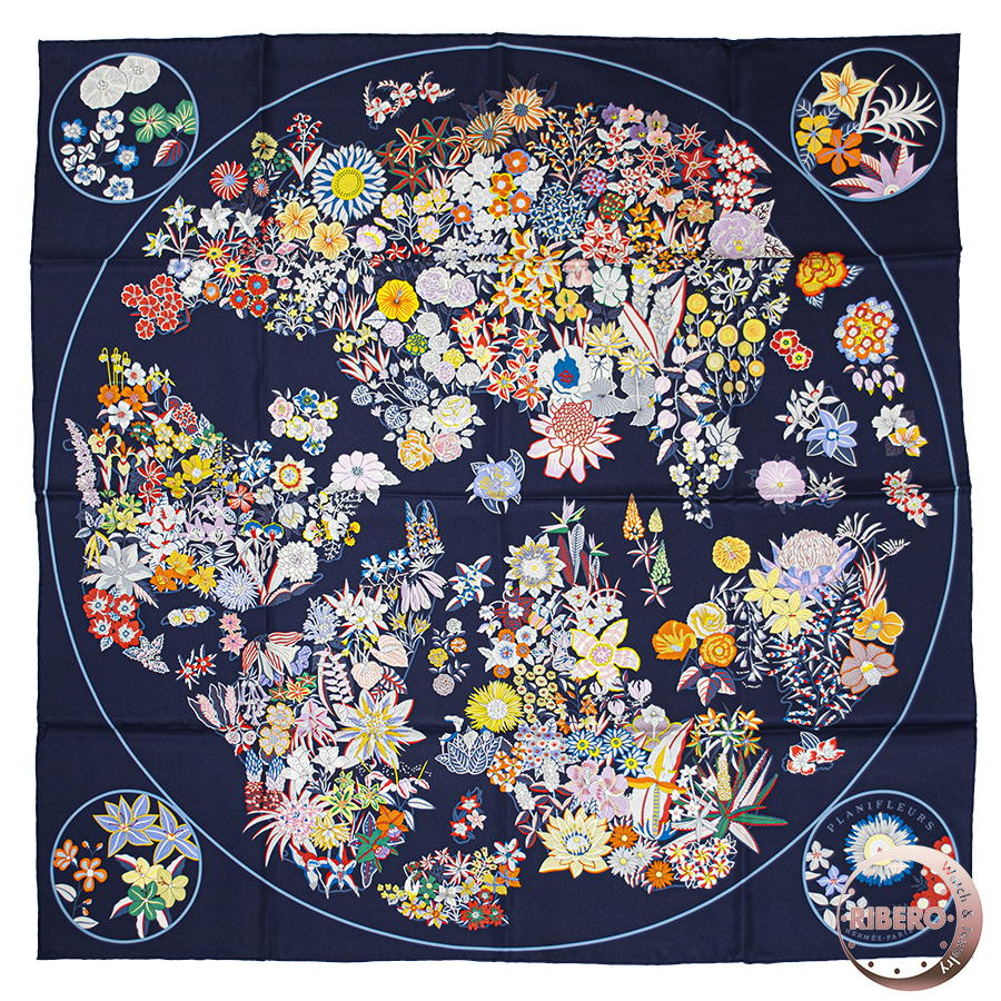 エルメス カレ90　Planifleurs プラニフルール 003965S 18 スカーフ 2023AW