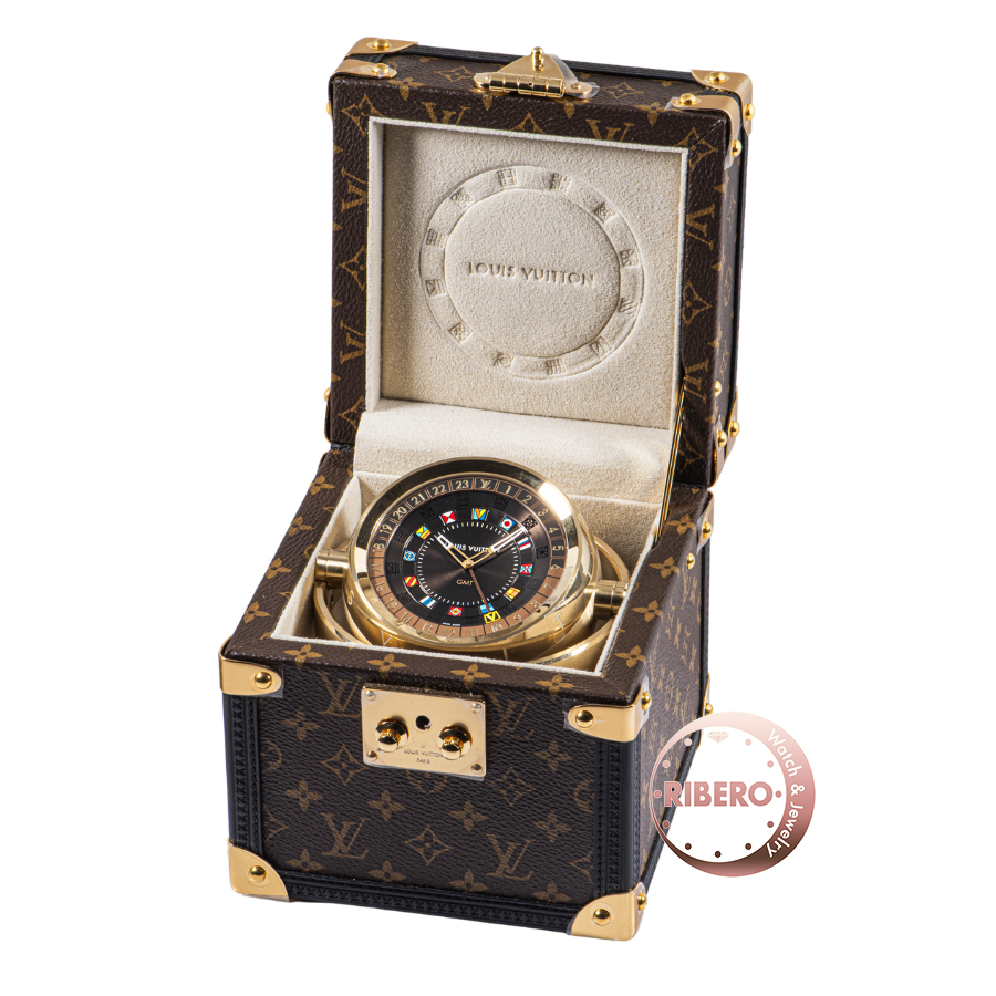 ルイ・ヴィトン タンブールデュアルタイム テーブルクロック トランク モノグラム Q1Q040 置時計