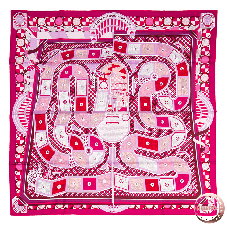 エルメス カレ90 Le Tour du Monde en 63 Cases 63マスの世界旅行 003177S 31 スカーフ 2018AW