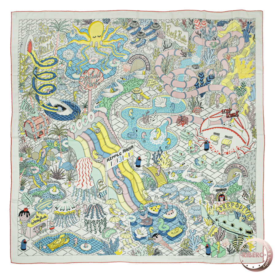 エルメス カレジェアン Splash Park スプラッシュパーク 243806S 01 スカーフ カレ140　ショール　ストール 2022SS