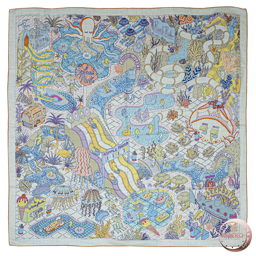 エルメス カレジェアン Splash Park スプラッシュパーク 243806S 06 スカーフ カレ140　ショール　ストール 2022SS