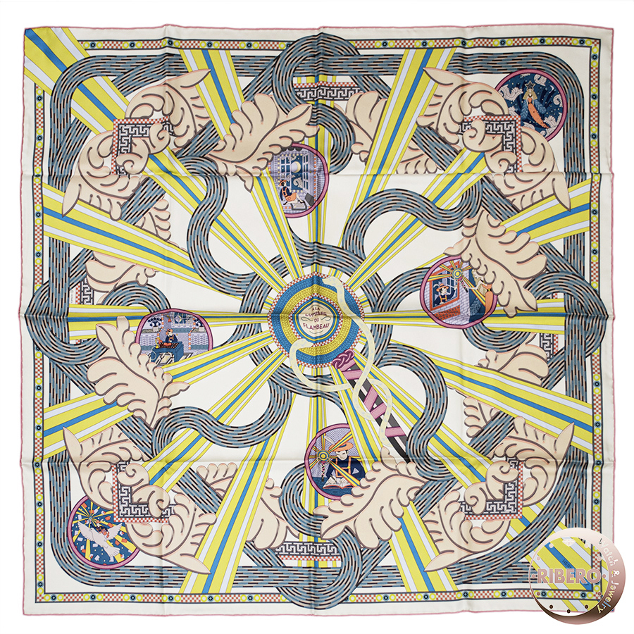 エルメス カレ90 A la Lumiere du Flambeau Double face たいまつの光 904097S 04 スカーフ ダブルフェイス