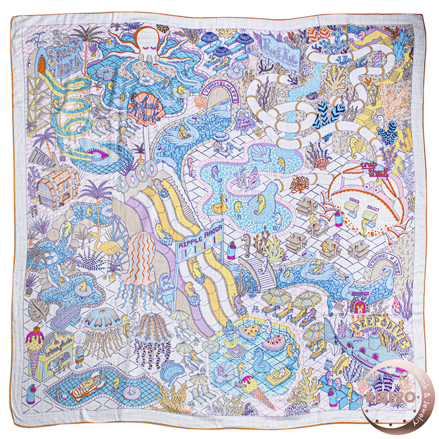 エルメス カレジェアン Splash Park スプラッシュパーク 243806S 08 スカーフ カレ140　ショール　ストール