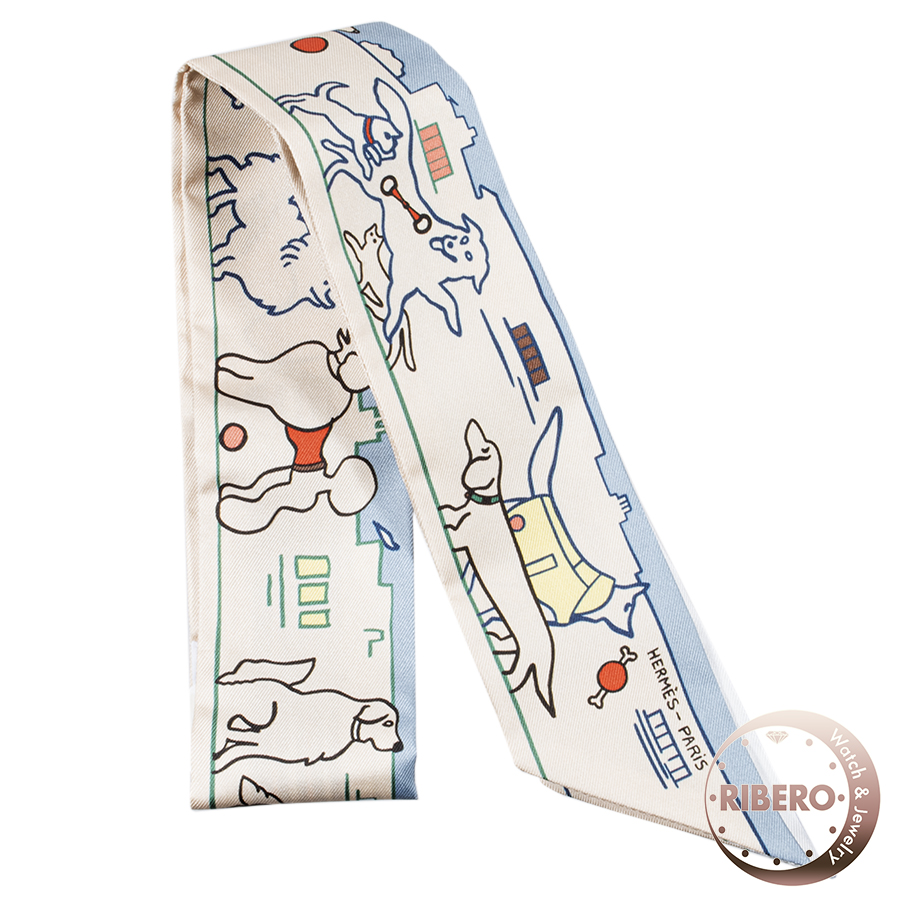 エルメス Les Chiens Parisiens パリジャンの犬 064116S 04 ツイリー スカーフ 