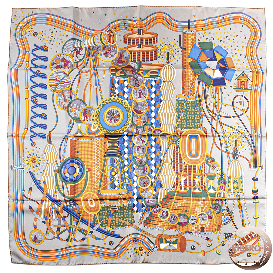 エルメス カレ90　LELABORATOIRE DU TEMPS 時の実験室 002702S 19 スカーフ 2012