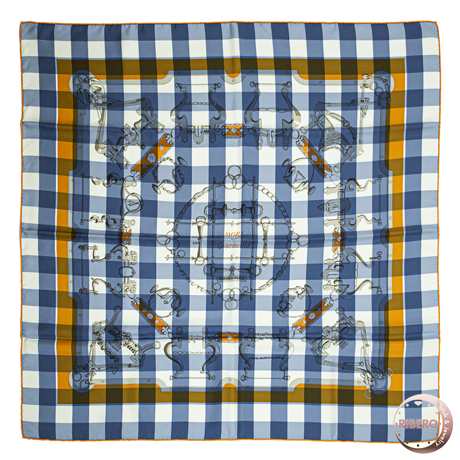 エルメス Mors et Gourmettes Vichy 馬銜と鎖 003206S 03 スカーフ