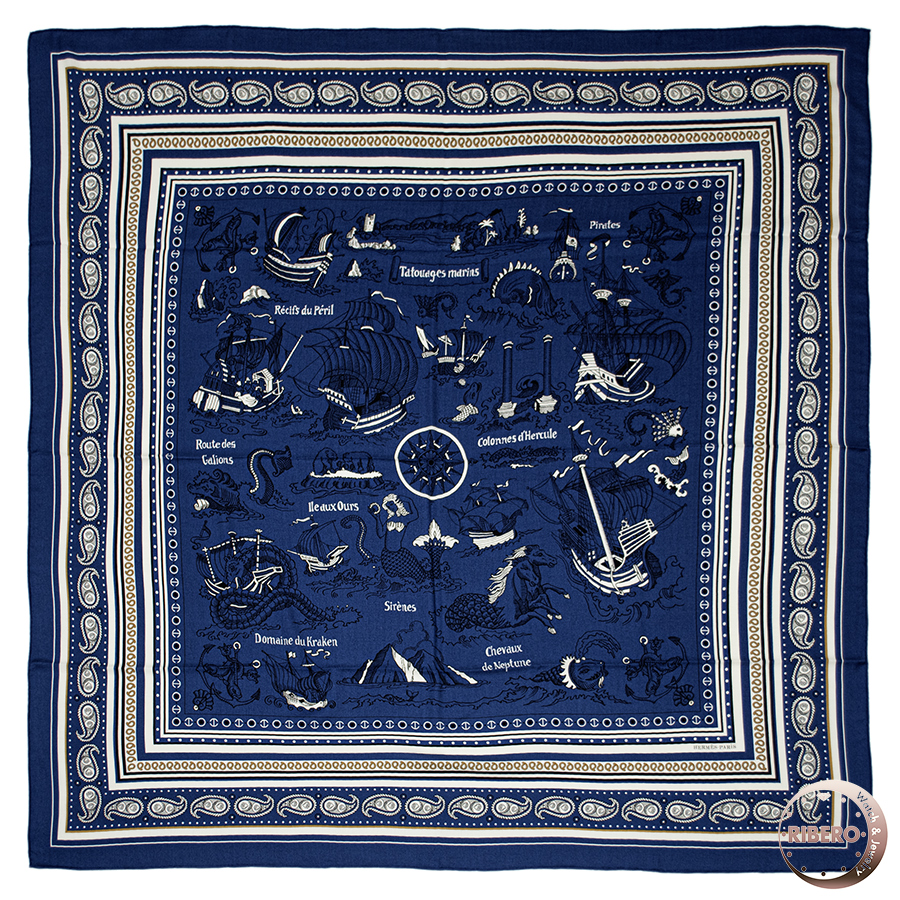 エルメス カレジェアン Tatouages Marins Bandana 船乗りのタトゥ-・バンダナ 243374S 04 スカーフ カレ140 2024SS