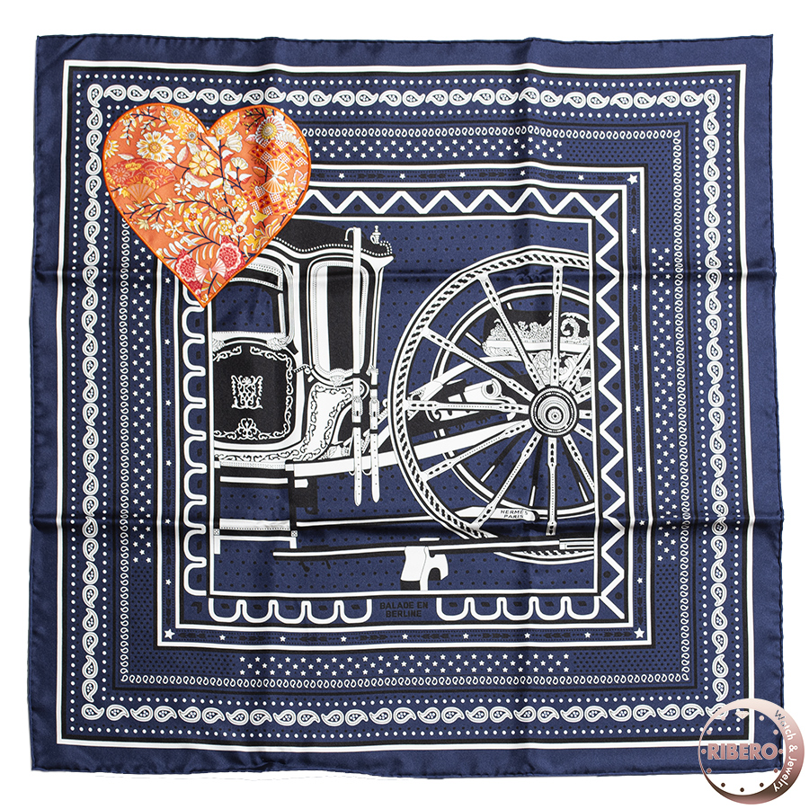 エルメス カレ70 Balade en Berline Application Coeur ベルリンヌ馬車に乗って バンダナ 943557SC01 スカーフ
