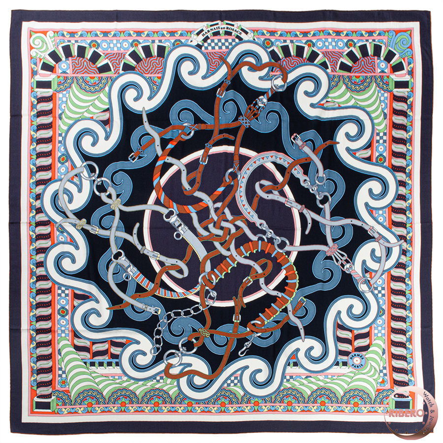 エルメス カレジェアン Harnais en Rosace ハーネスの薔薇窓 243853S 09 スカーフ カレ140　カシシル　ストール　ショール 