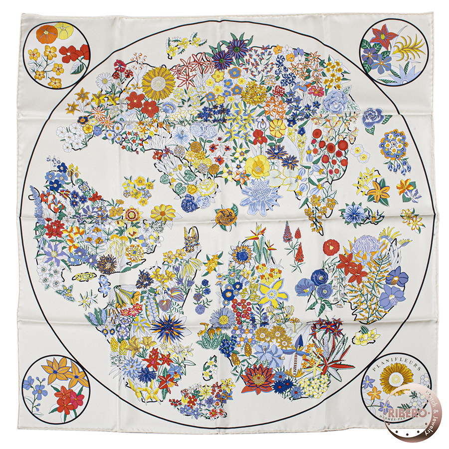 エルメス カレ90　Planifleurs プラニフルール 003965S 16 スカーフ 2023AW