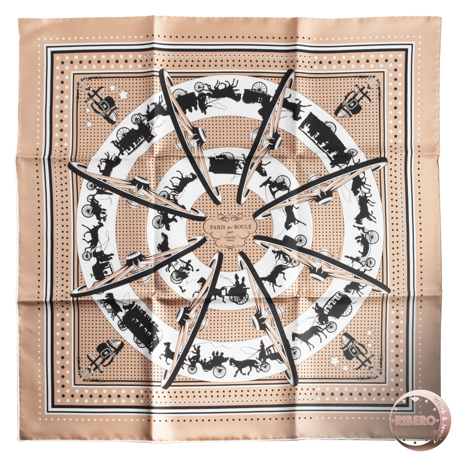 エルメス カレ55 Paris Qui Roule Bamdana（車輪でめぐるパリ・バンダナ） 044111S 07 スカーフ バンダナ
