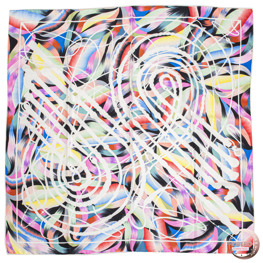 エルメス カレ90 Marble Silk Fouets et Badines 鞭とグリップ 京都マーブル 003960S 01 スカーフ 2022AW