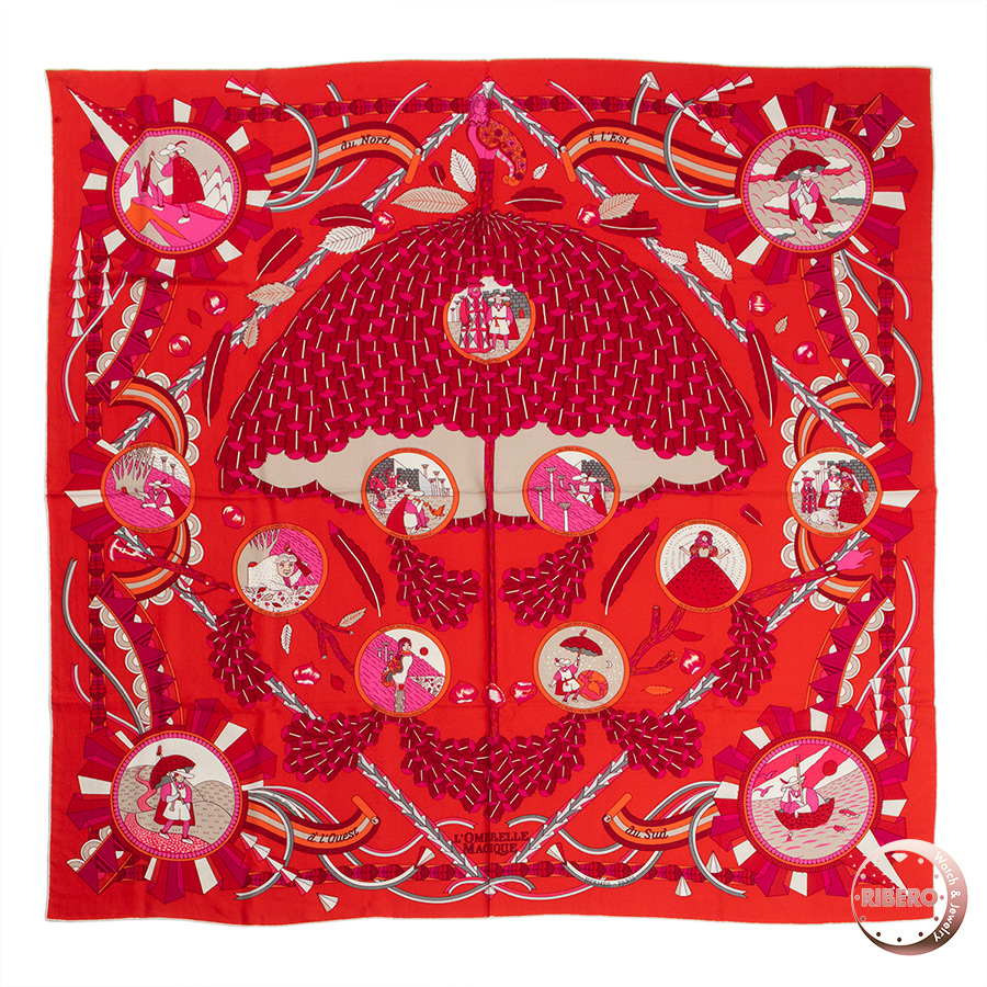 エルメス カレジェアン L'Ombrelle Magique shawl 魔法の杖傘 カレ140 242593S 01 ショール ストール 2021AW