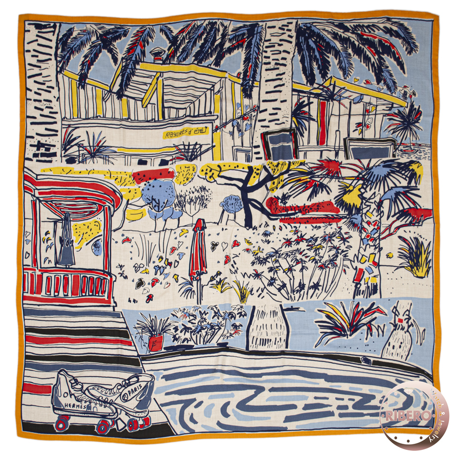 エルメス カレジェアン Rayures d'Ete レイユール デテ 243850S 06 スカーフ ショール ストール カレ140 